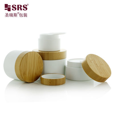 kopen 50g 100g 150g 250g Matte Frosted PP Plastic Jar Met Echte Bamboe Cap Aanpassing crème containers online manufacture