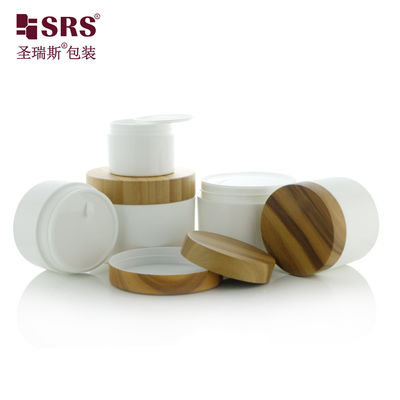 kopen 50g 100g 150g 200g Glanse PP potten Met water-transfer printing Bamboe Plastic cap lege containers voor body scrub pot online manufacture