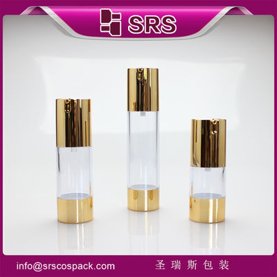 kopen SRS 2015 nieuwe producten in China lege 15ml 30ml 50ml gouden cilinder luchtloze pompfles online manufacture