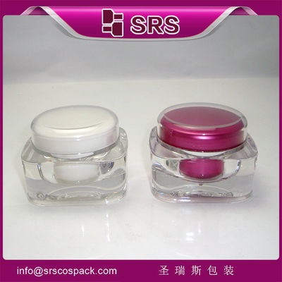 kopen SRS gemaakt in China vierkant acryl cosmetische 50g lege plastic crème pot met rond deksel online manufacture