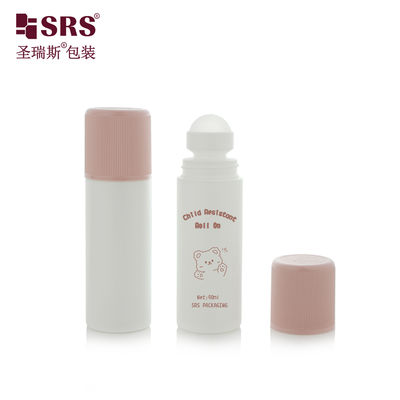 kopen RPPD1-90ML Round White Bottle With Colored Ribbed CRC Cap Double Wall High End Roll On Bottle online manufacture