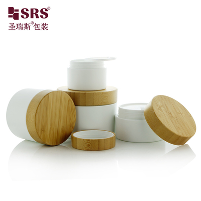 50g 100g 150g 250g Matte Frosted PP Plastic Jar Met Echte Bamboe Cap Aanpassing crème containers