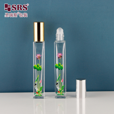 10 ml vierkantvormige rol op flessen met 3D-printing Bloemen Roller Ball Flasje