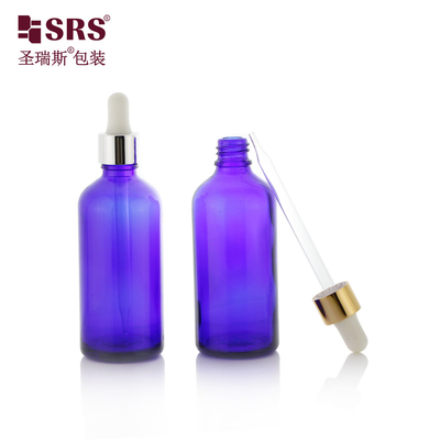 Grote Grootte Parfum Ronde Boston Vorm Blauw Glas Dropper Fles 100 ml