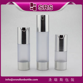 TA021 15 ml 30 ml 50 ml mat helder flesje met zilveren schouder en luchtloze fles