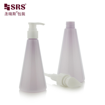 Luxe driehoekige injectie violette plastic pomp aangepaste kleur lotion PET fles