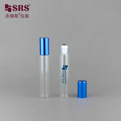 8 ml Blauw Aluminium Glanzend Kap Glasbuis Duidelijke Parfumsrol Op Fles