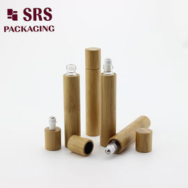15 ml luxe echte bamboe serum fles met glazen binnenkant fles rol op metalen bal