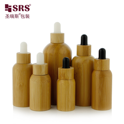 Glas binnenflessen voor essentiële olie Echte luxe bamboe dropper fles 10 ml