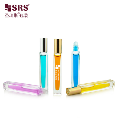 Vierkante vorm Op maat gemaakte heldere fles Perfume Oil Applicator Glass Roll On 10ml