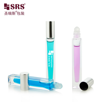 Vierkante vorm Op maat gemaakte heldere fles Perfume Oil Applicator Glass Roll On 10ml