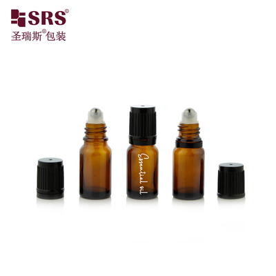 10 ml kleine lege ronde Amber glasfles met stalen bal kind-proof dop voor essentiële olie
