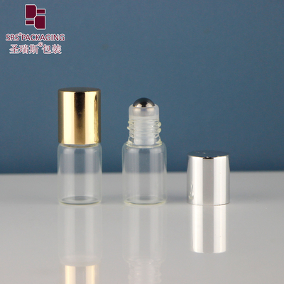 BLP-2ML Geen lek Mini schattig lege transparante Amber glasfles met stalen bal voor essentiële olie parfum