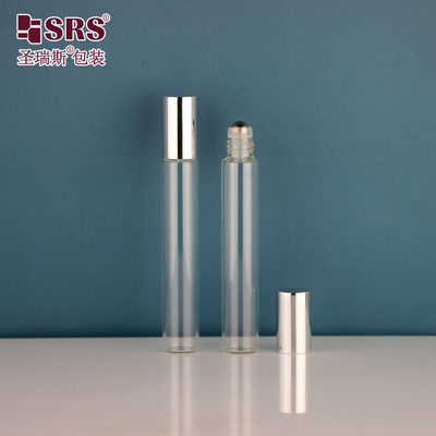 15 mm doorsnede buis buis glas 10 ml roerbalrol van roestvrij staal op fles met glanzend metalen aluminium dop voor essentiële oliën lege parfumverpakking