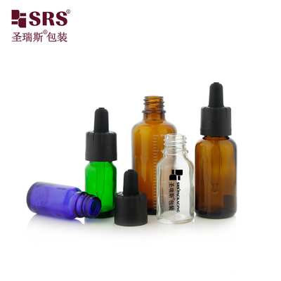 D009 Amber Brown Green Blue Clear Frosted Matte Finished Glass Dropper Bottle Lid voor cosmetische olie