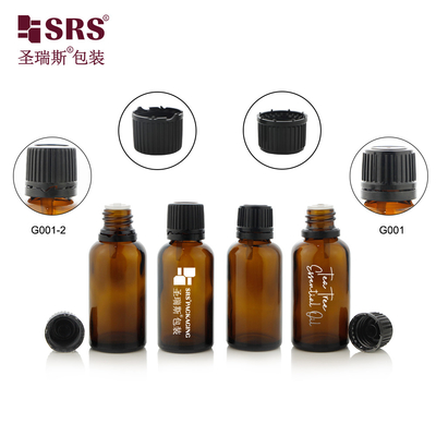 G001-2 Amber Round Mold Glasfles Met Tamperproof Schroefkap Plastic Plug Voor Essentiële Olie Container Verpakking