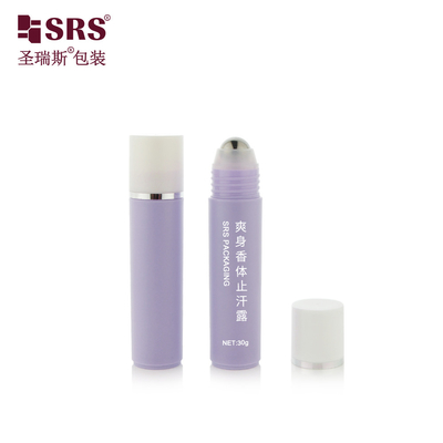 RPP-30ml Injectie Paars Glanzend Mat Afgewerkt Wit Kap Met Stempel Zilveren Ring Stalen Bal Massage Haar Serum Rolf Fles