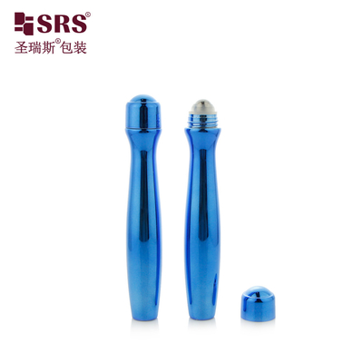 SRS8447-15ML Metaliseerde glanzende blauwe kleur Plastic PETG Roll On Flasche Met Staal Ball Massage Applicator
