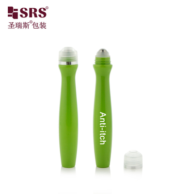 SRS8447-15ML Glanzend groen Aangepaste kleur Plastic Roll On Bottle Voor cosmetische oogserum Massage Stalen balverpakking