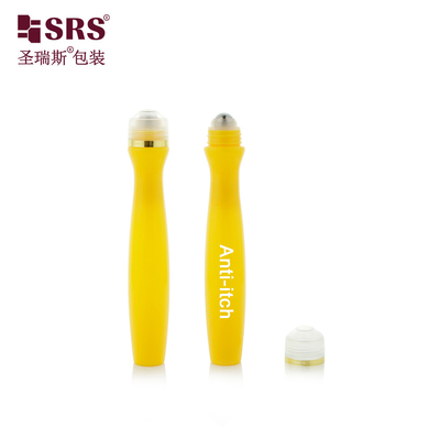 SRS8447-15ML Injectieblaasend geel glanzend PETG plastic rol op staal rolbalfles anti-jeuk vloeistof applicator