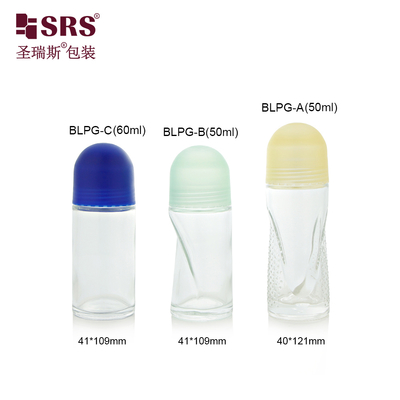 BLPG 50ml 60ml Unieke Vorm Lege Glazen Roll-On Fles Voor Body Deodorant Gel Antiperspirant Verpakking