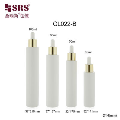 GL022 30ml 50ml 80ml 100ml Painted White Color Glass Bottle With Dropper Lotion Gold Cap Luxury For Skincare Facial Serum